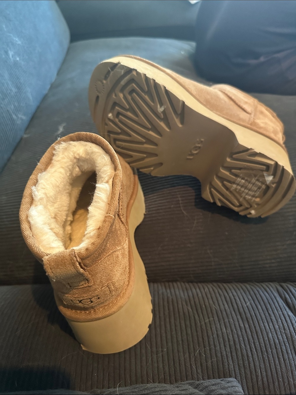 UGG Chestnut Suede Platform Shearling Ankle Boots - Picture 3 of 3